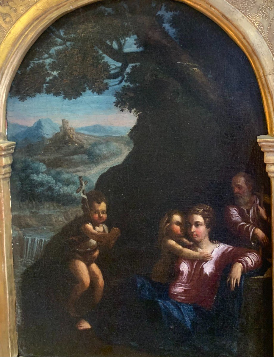 Holy Family - Circle Of Girolamo Da Carpi - Painting On Canvas XVI Century-photo-3