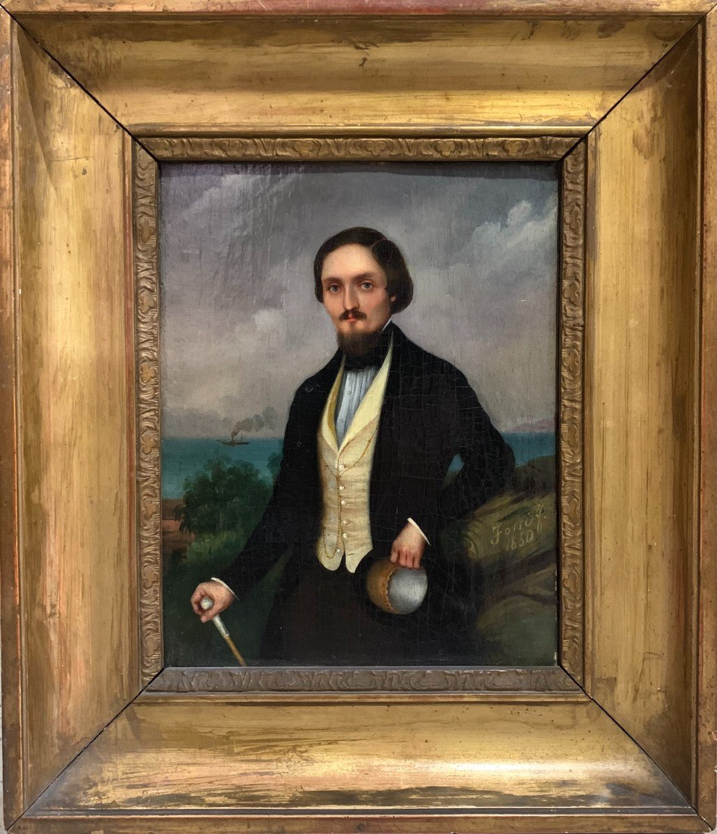 Portrait De Gentleman à l'Huile Sur Toile - Fossi 1850-photo-2