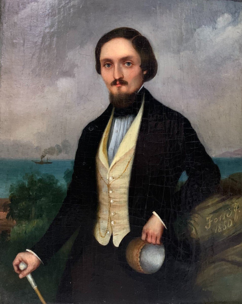 Portrait De Gentleman à l'Huile Sur Toile - Fossi 1850