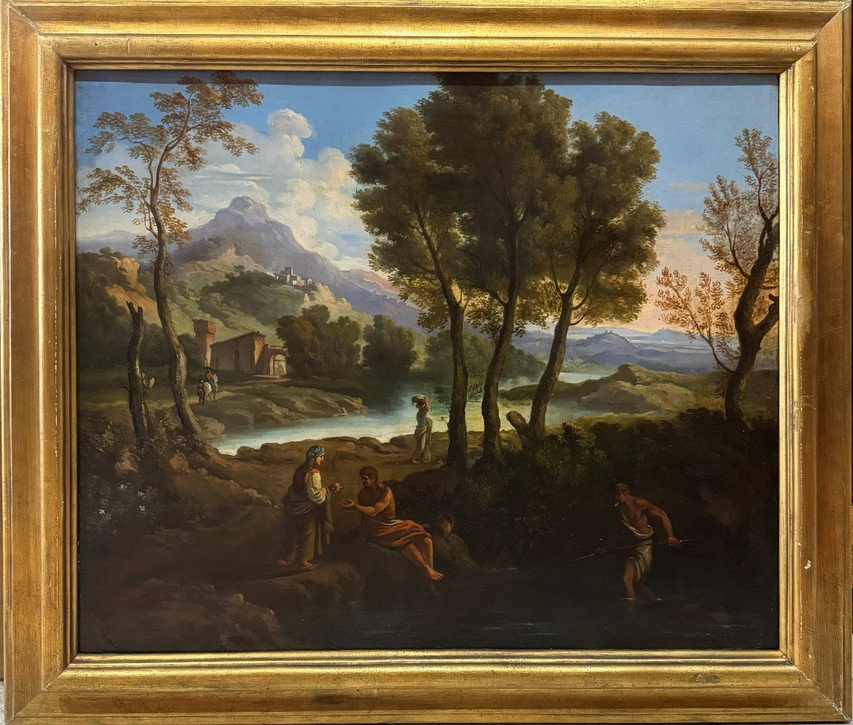 Pair Of Landscapes With Figures Oil Paintings On Canvas - Early 20th Century.-photo-2