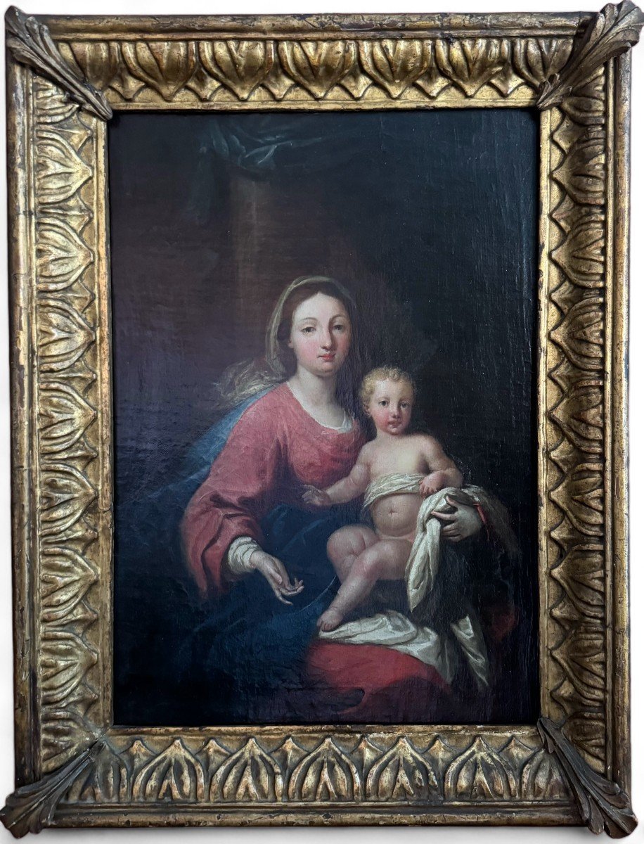 Madonna With Child – Oil Painting On Canvas, Late 18th Century