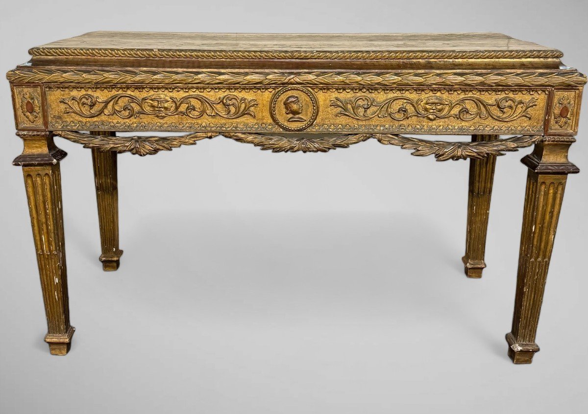 Large Golden Console Table - End Of The 18th Century-photo-2