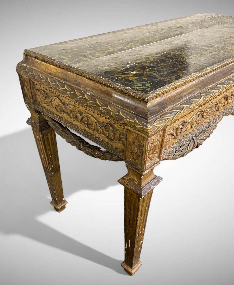 Large Golden Console Table - End Of The 18th Century-photo-3