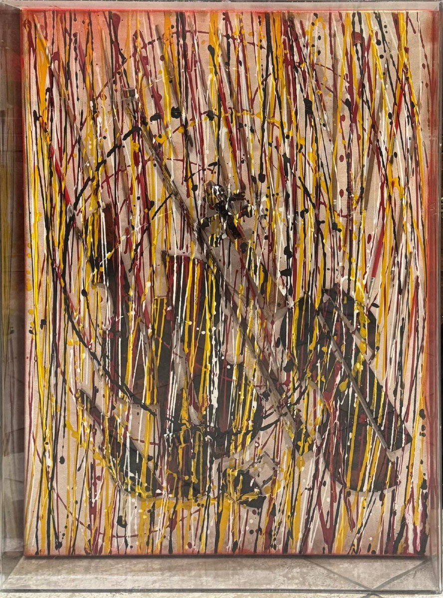 Arman 1986 - Painting On Canvas With Violin Pieces And Applied Brushes.-photo-2