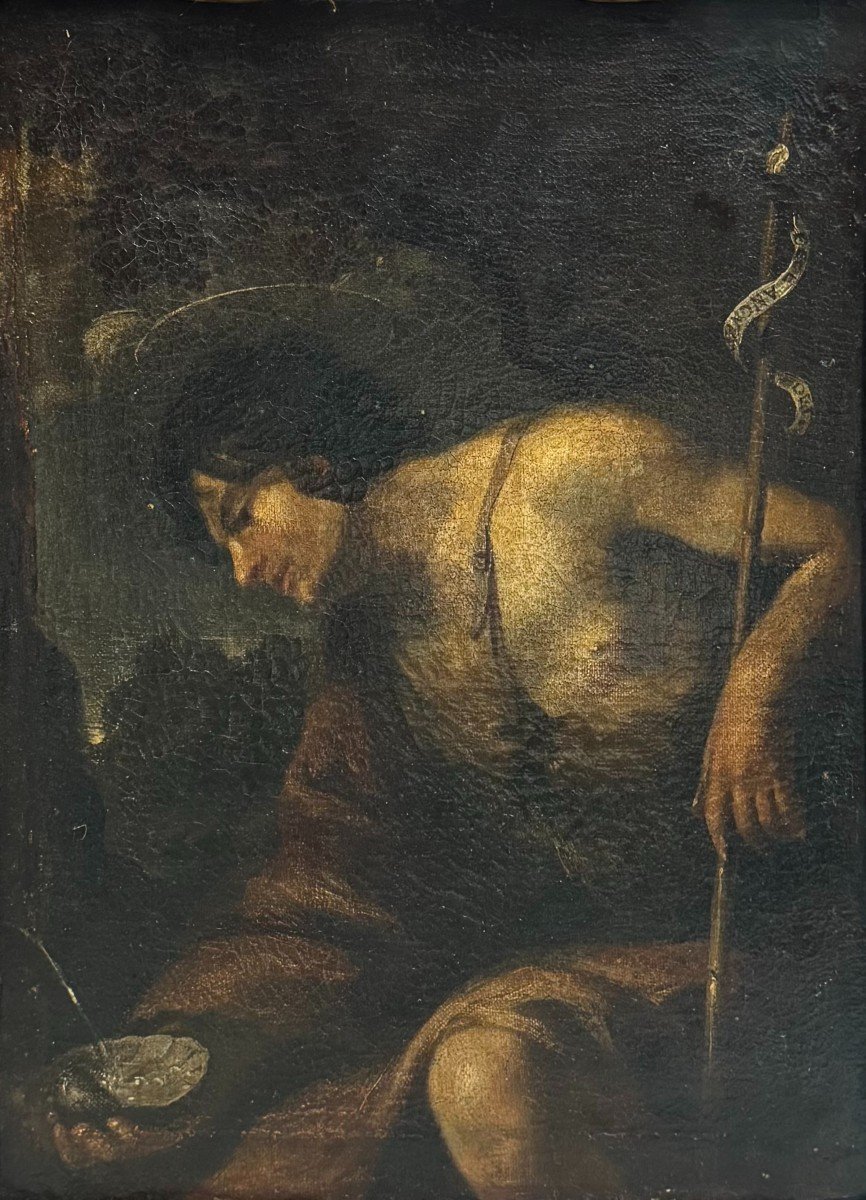 Saint Jean-baptiste - Peinture à l'Huile Sur Toile Du 17ème Siècle.-photo-4