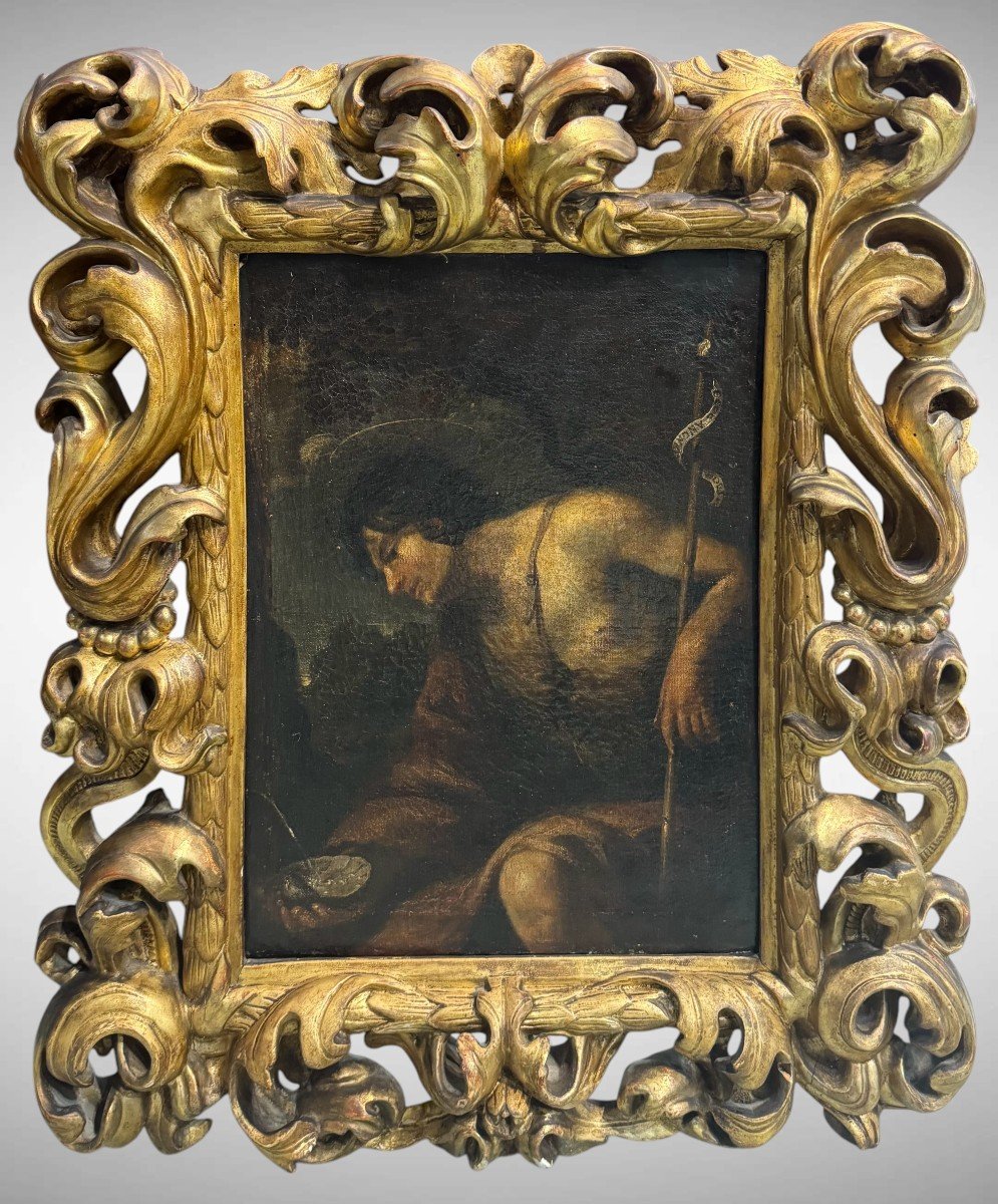 Saint Jean-baptiste - Peinture à l'Huile Sur Toile Du 17ème Siècle.-photo-3
