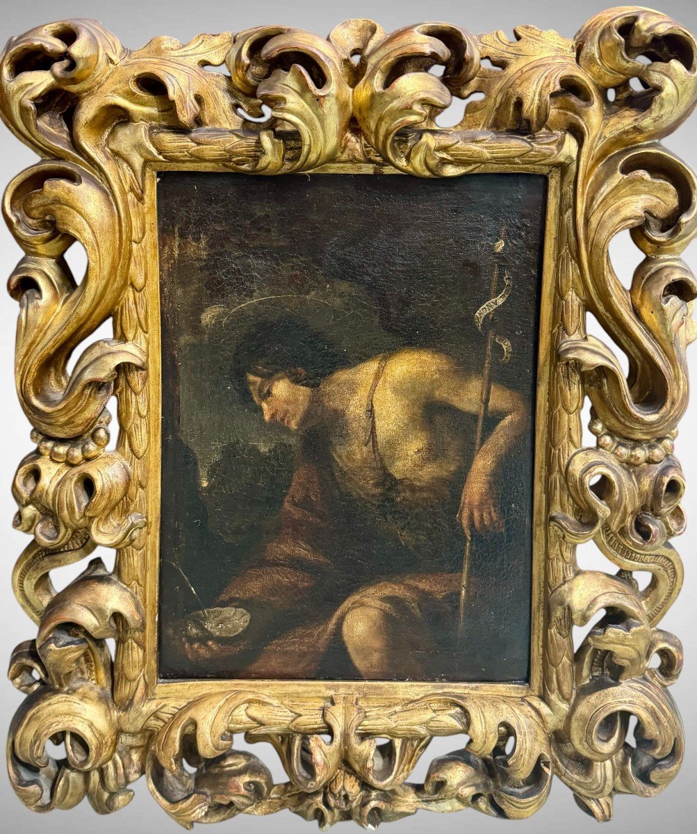 Saint Jean-baptiste - Peinture à l'Huile Sur Toile Du 17ème Siècle.