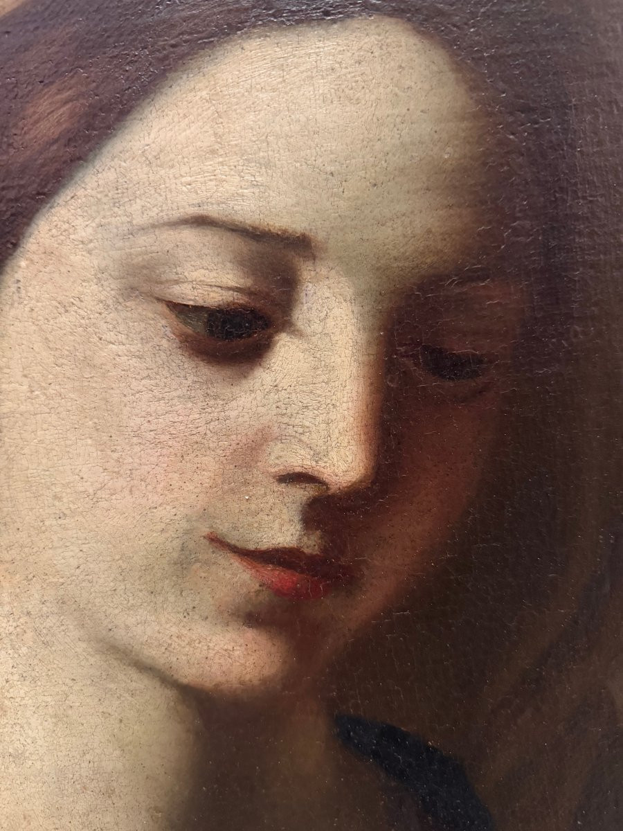 PEINTURE SUR TOILE "MADONE-VIERGE MARIE" - 17EME SIECLE.-photo-3