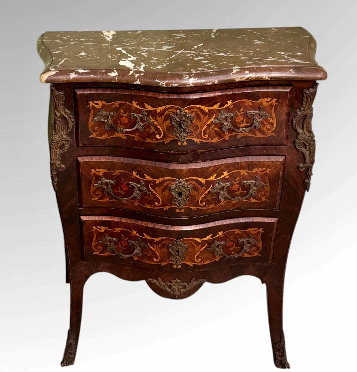 Small Napoleon III Chest Of Drawers, Veneered And Inlaid, France, 19th Century-photo-2