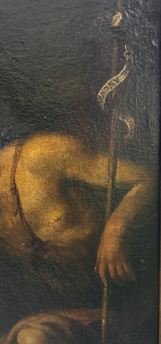 Saint John The Baptist In The Desert, 17th Century Oil On Canvas.-photo-4