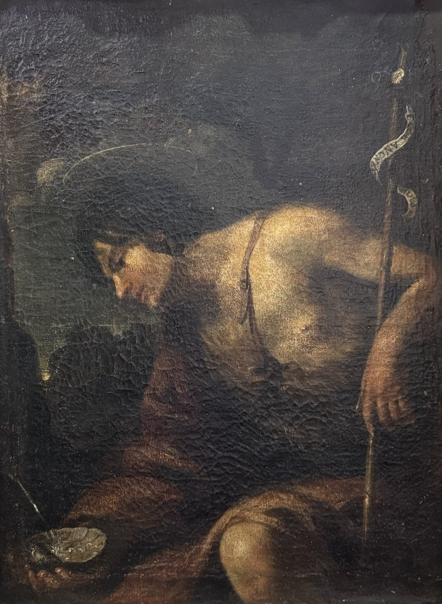 Saint John The Baptist In The Desert, 17th Century Oil On Canvas.-photo-3