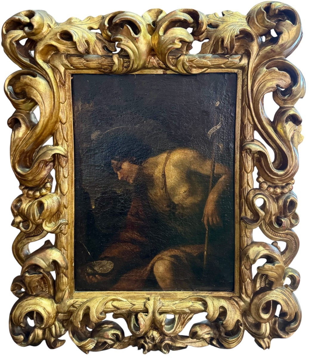 Saint John The Baptist In The Desert, 17th Century Oil On Canvas.