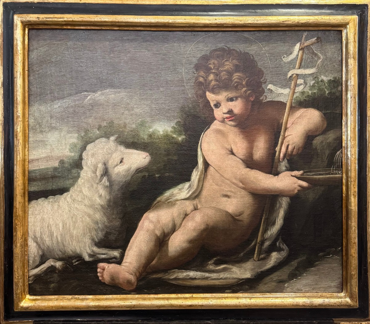 Child Saint John With Lamb, 17th Century Oil Painting On Canvas