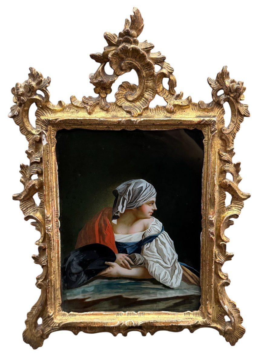 PEINTURE SUR VERRE « FIGURE FÉMININE » – VENISE, XVIIIe SIÈCLE-photo-3