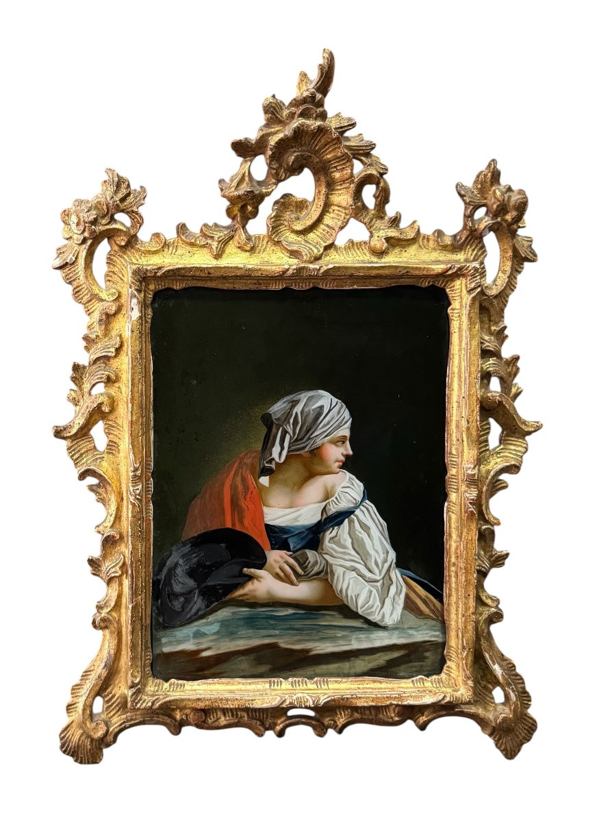PEINTURE SUR VERRE « FIGURE FÉMININE » – VENISE, XVIIIe SIÈCLE-photo-1