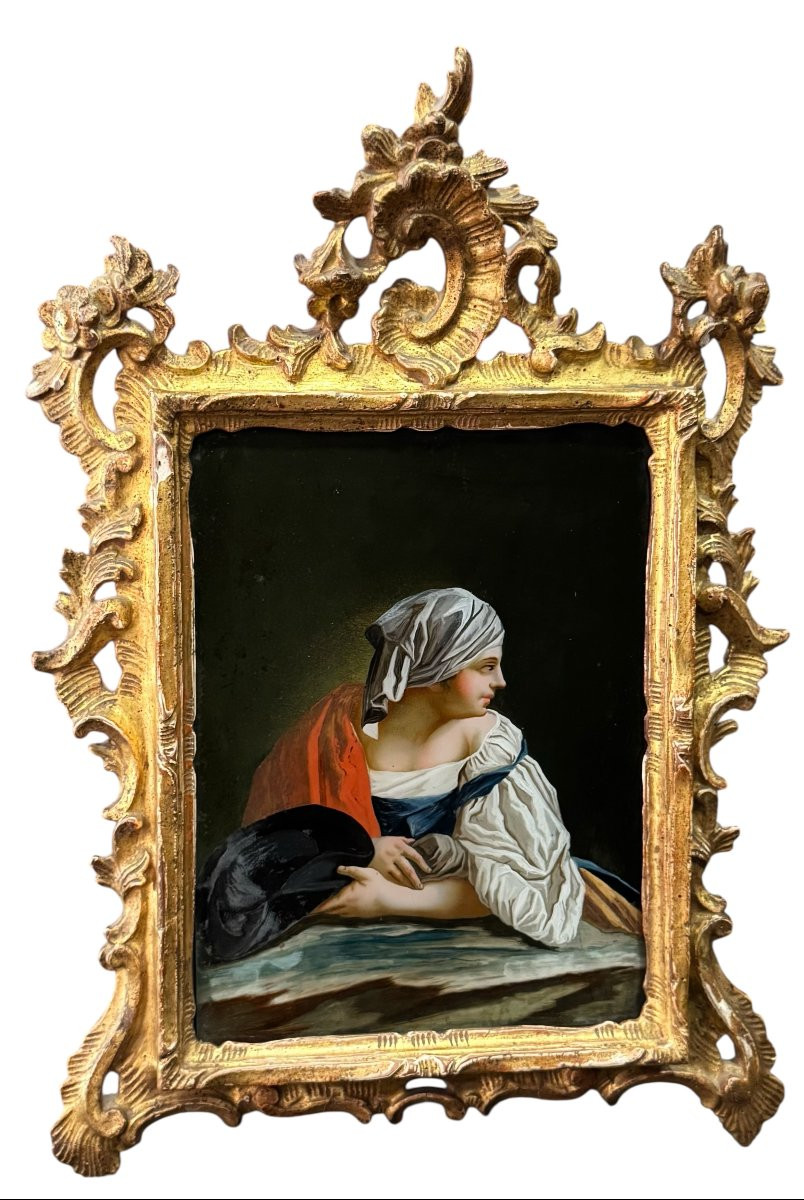 PEINTURE SUR VERRE « FIGURE FÉMININE » – VENISE, XVIIIe SIÈCLE-photo-2