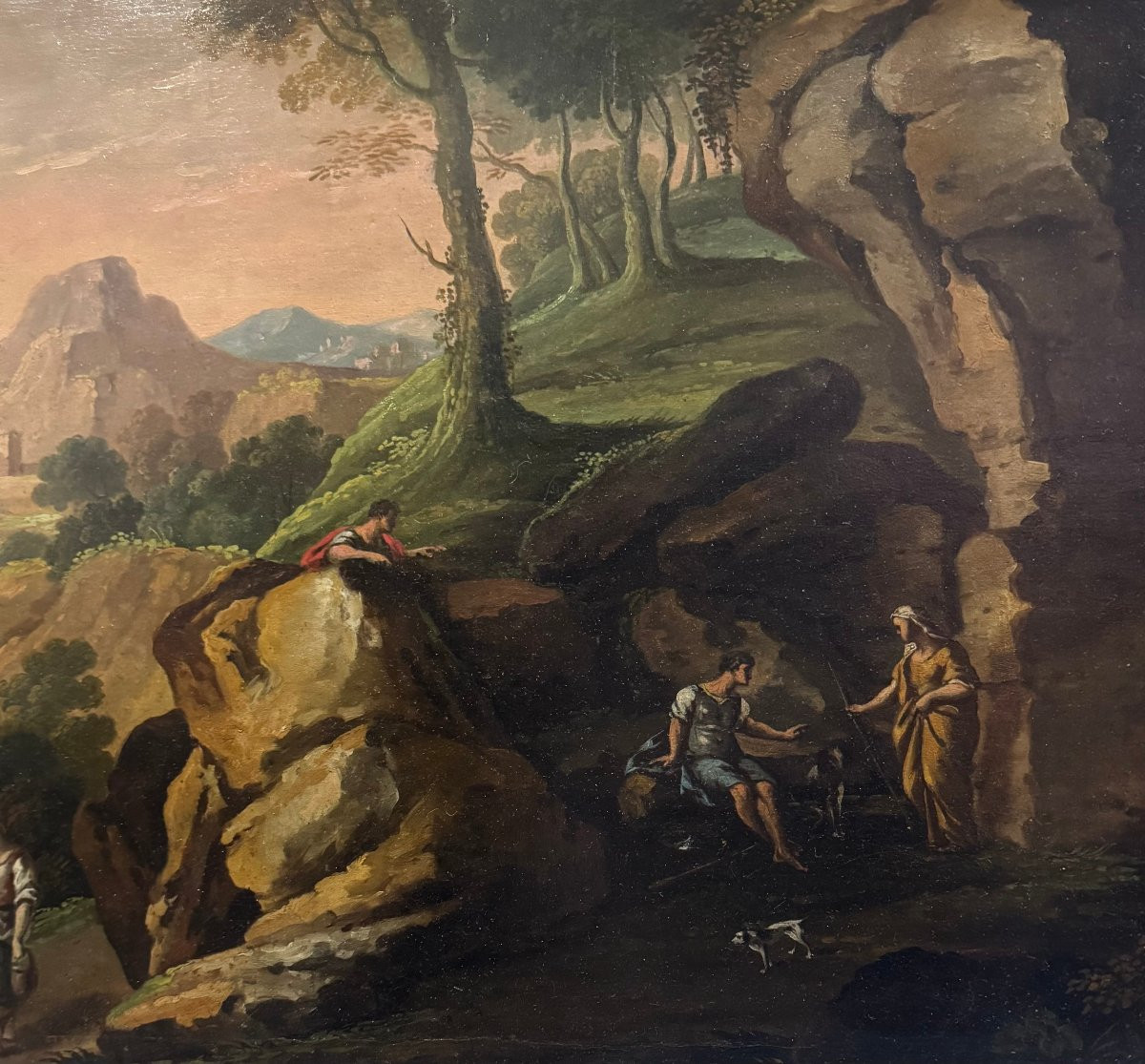 PAYSAGE AVEC PERSONNAGES - École romaine du XIXe siècle-photo-4