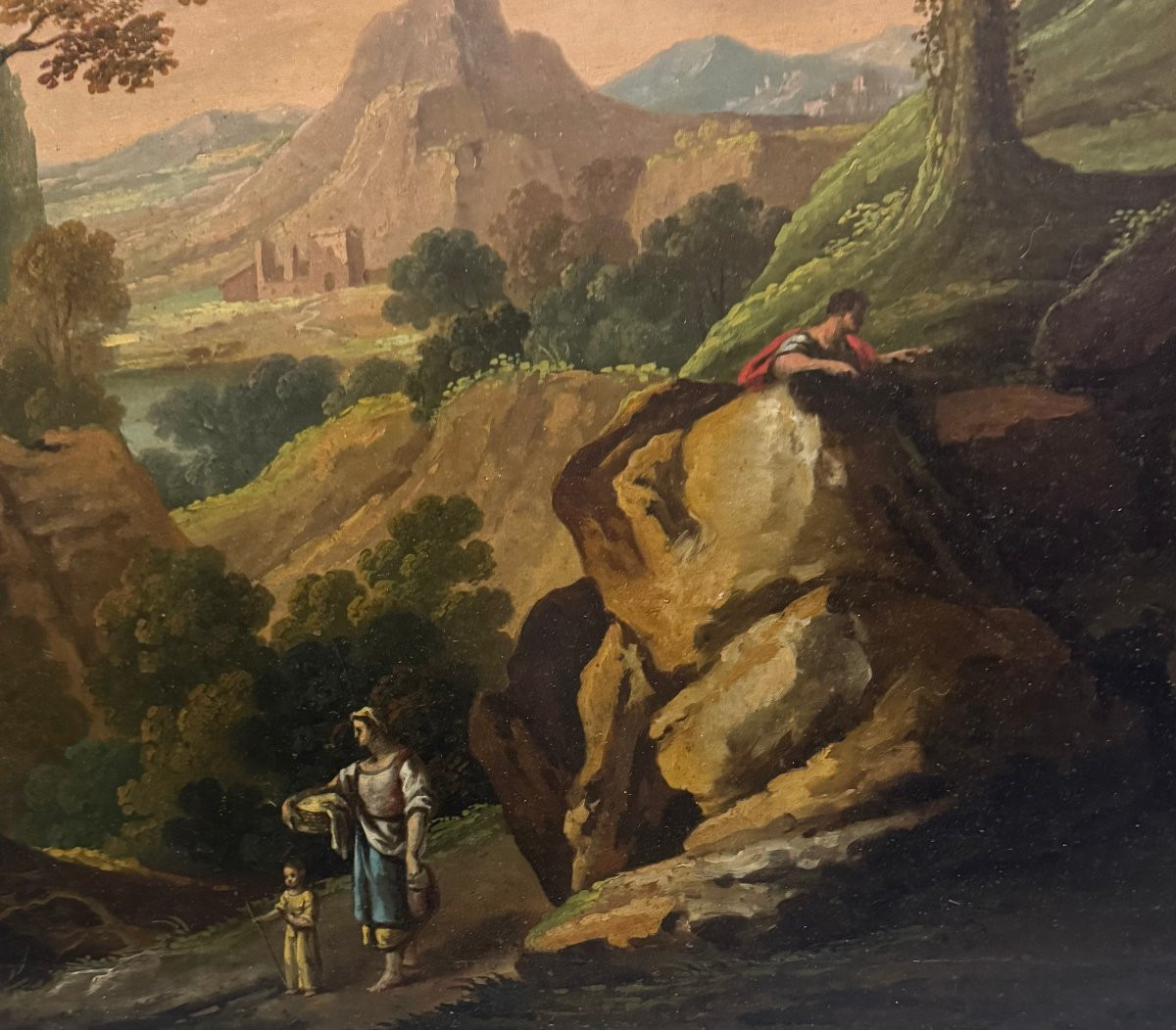 PAYSAGE AVEC PERSONNAGES - École romaine du XIXe siècle-photo-1