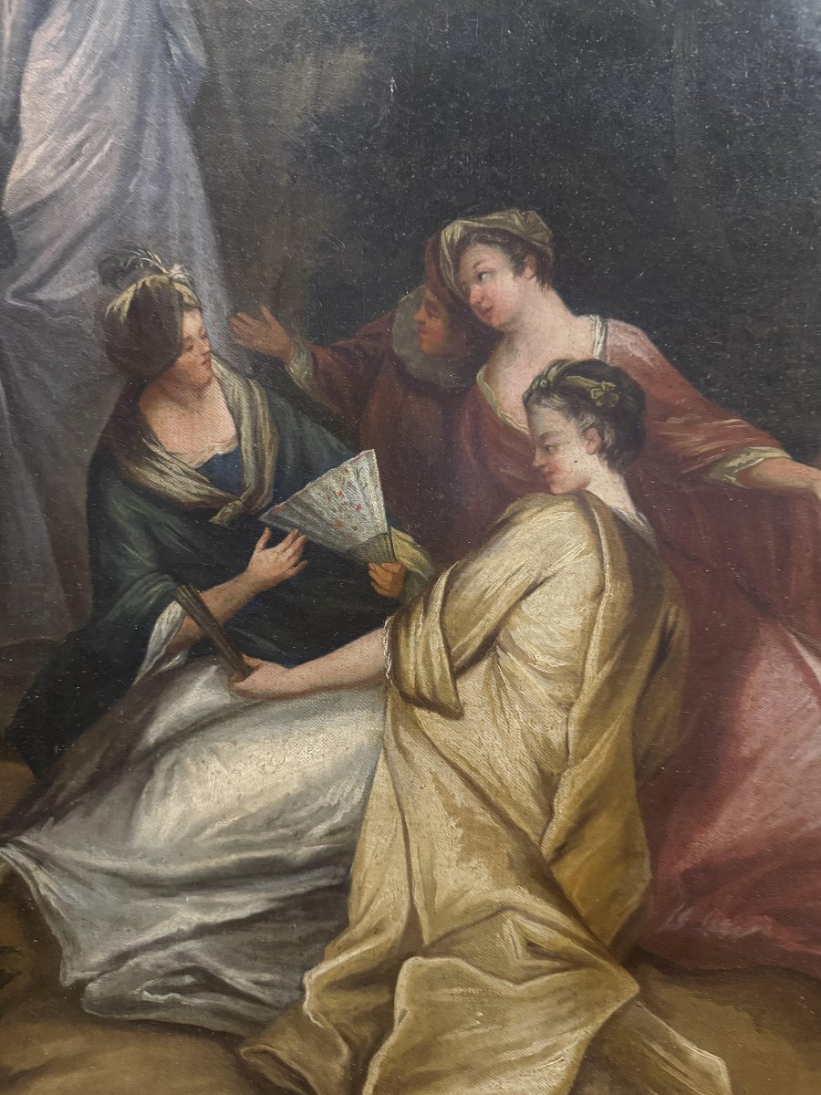 Scène galante – peinture à l’huile sur toile, française, période rococo.-photo-3