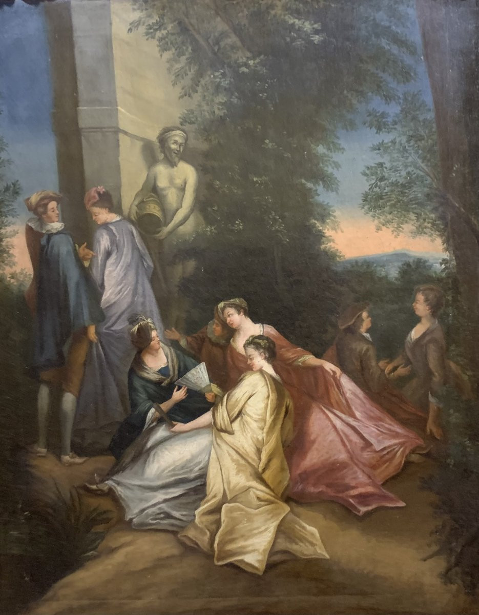 Scène galante – peinture à l’huile sur toile, française, période rococo.-photo-1