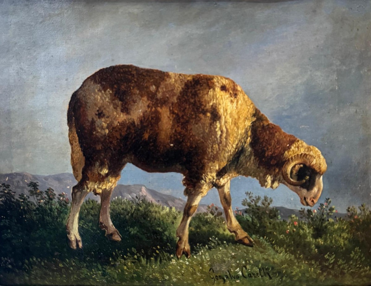 Consalvo Carelli “goat Grazing” Painting On Canvas-photo-2