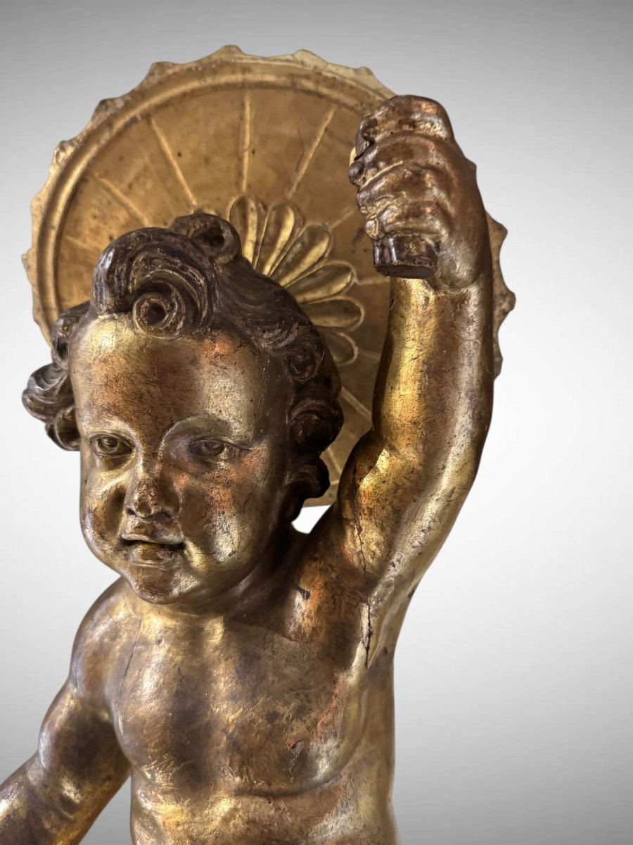 Seated Baby Jesus In Gilded Wood – 17th Century Sculpture-photo-2