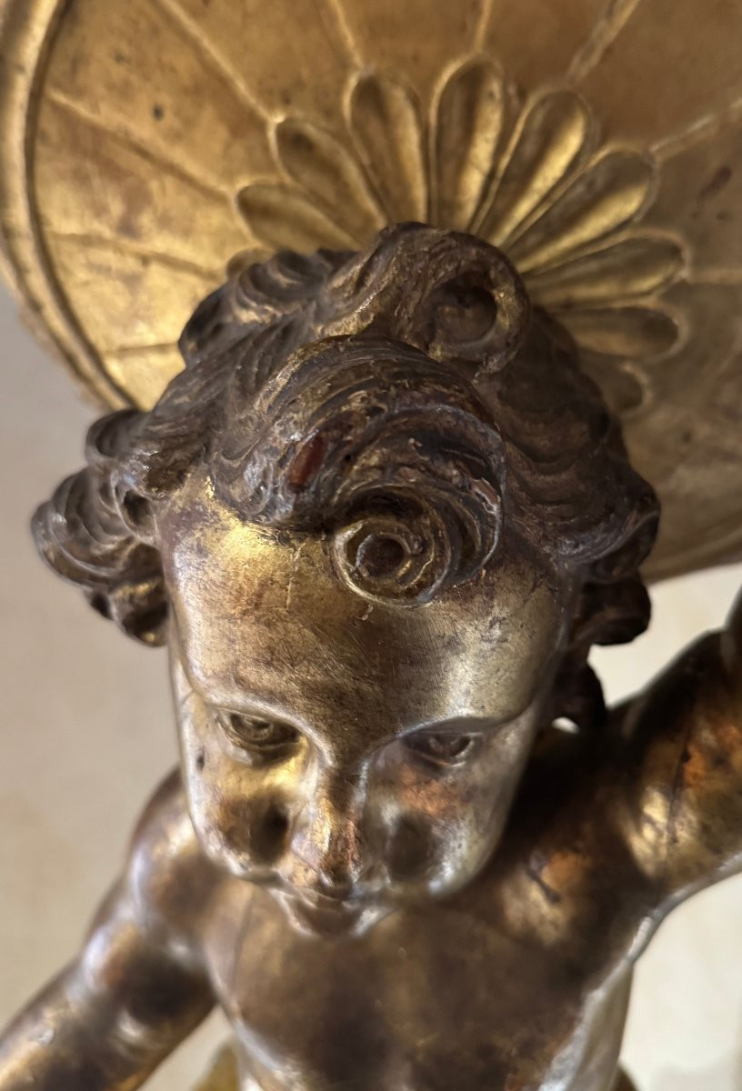 Seated Baby Jesus In Gilded Wood – 17th Century Sculpture-photo-1