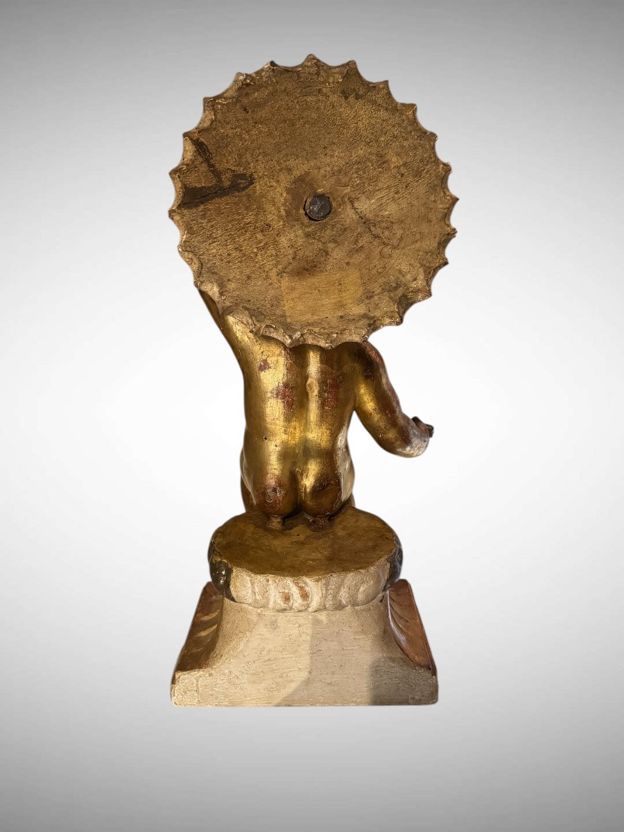 Seated Baby Jesus In Gilded Wood – 17th Century Sculpture-photo-2