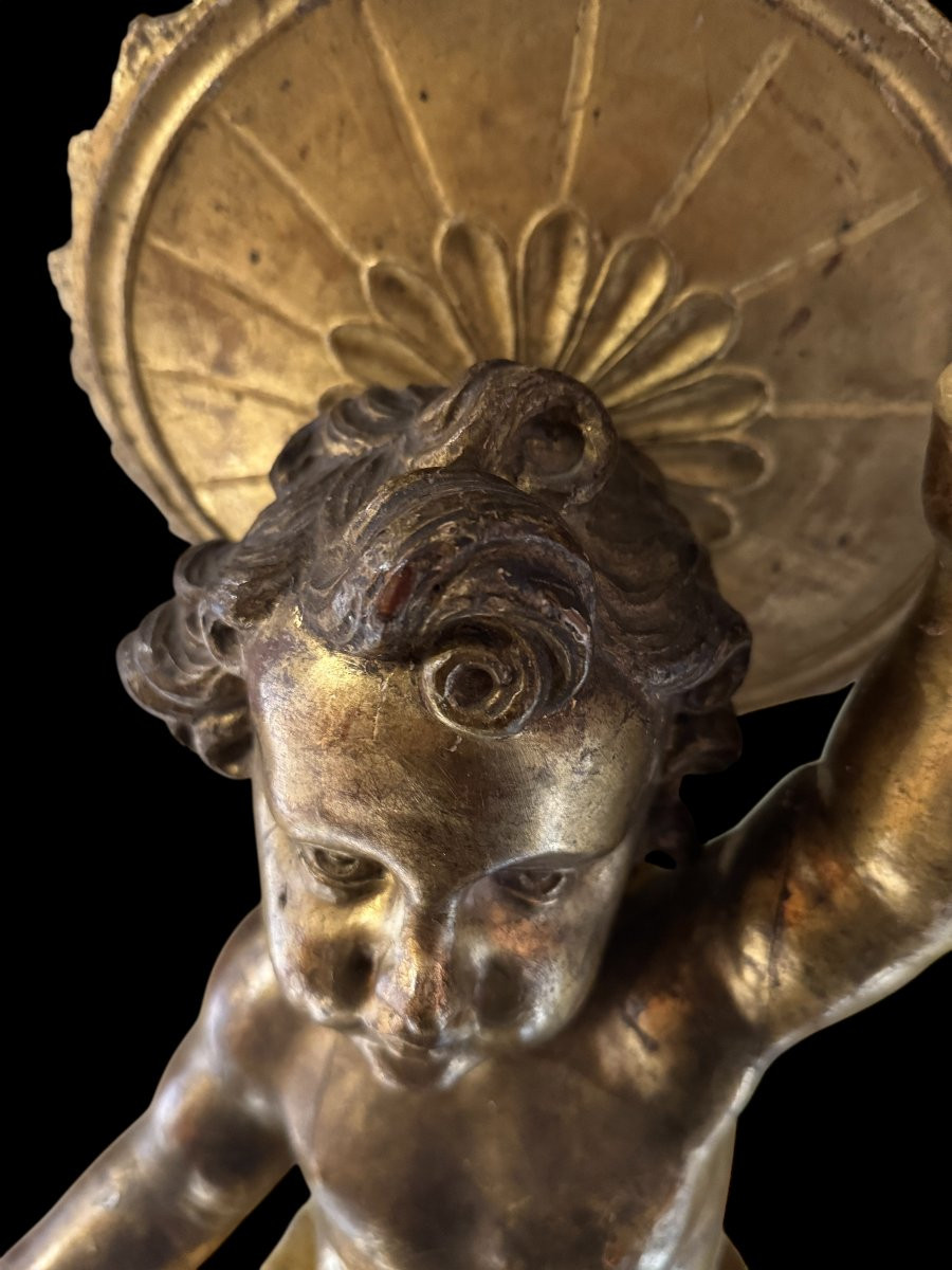 Seated Baby Jesus In Gilded Wood – 17th Century Sculpture-photo-5