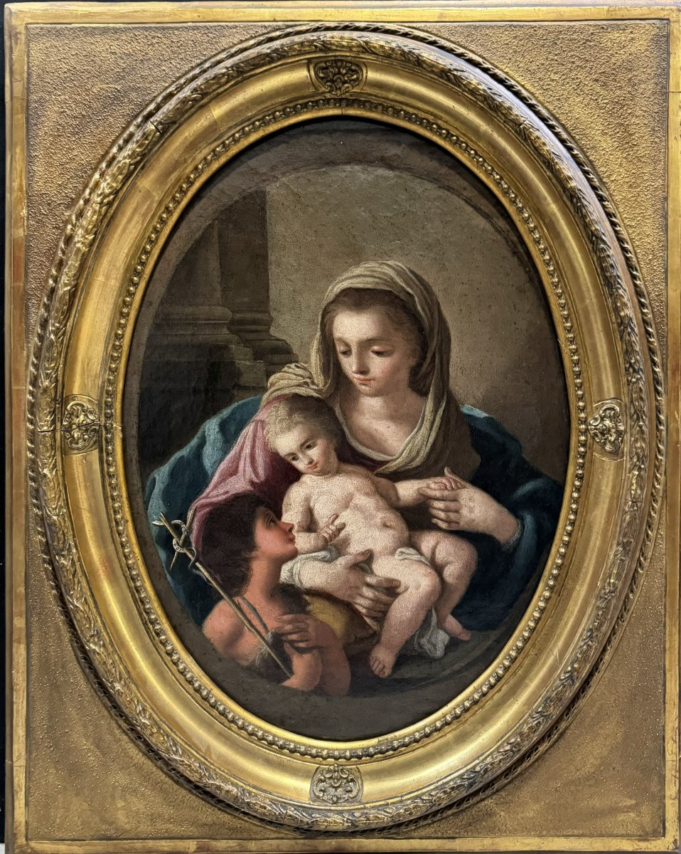 “madonna And Child With The Infant Saint John” - 18th Century-photo-3