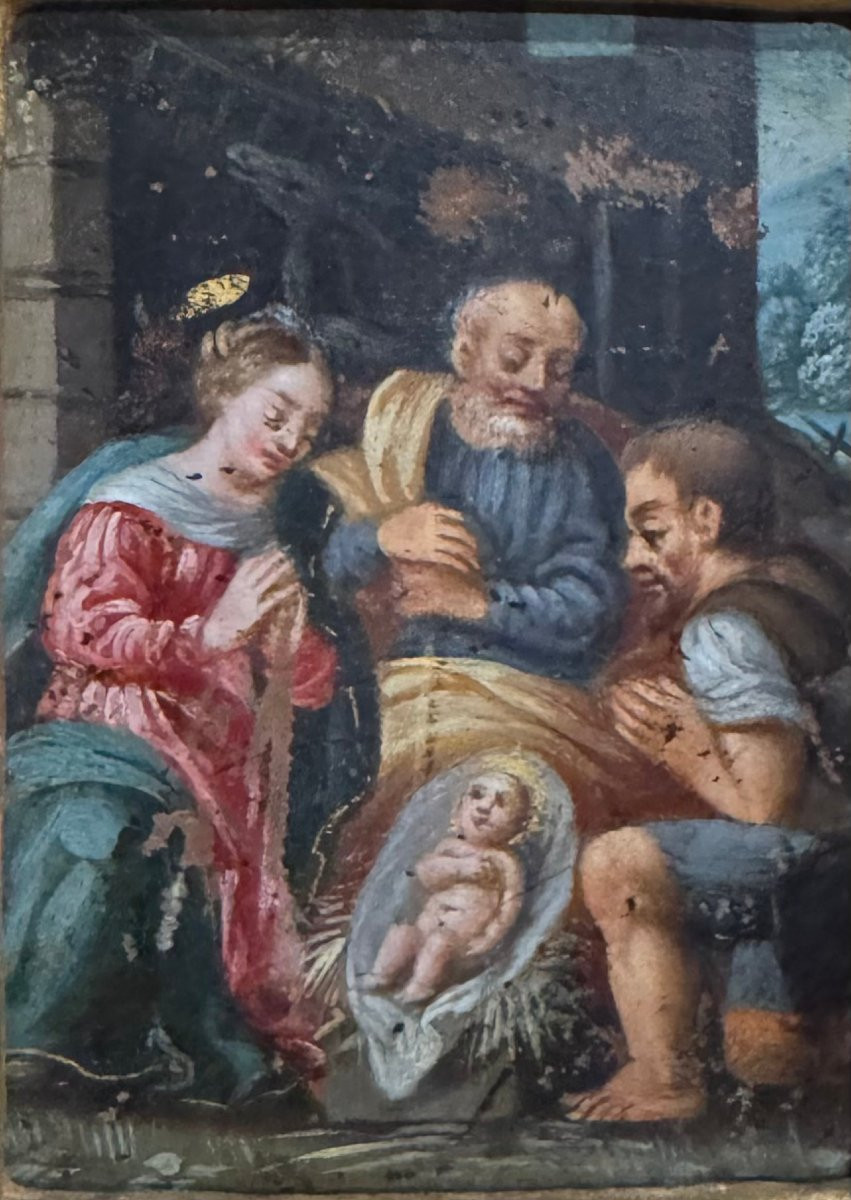 Nativité – Adoration de l'Enfant, peinte sur cuivre-photo-2