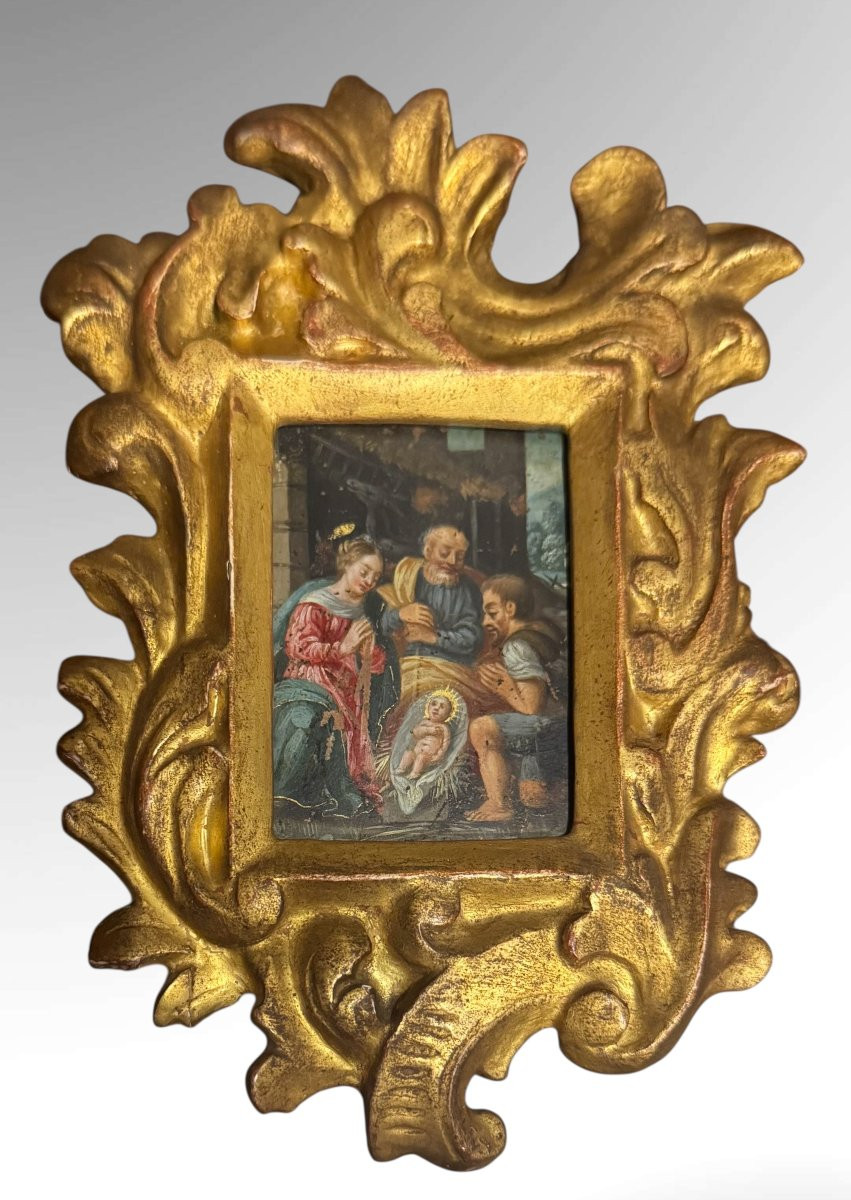 Nativité – Adoration de l'Enfant, peinte sur cuivre-photo-3