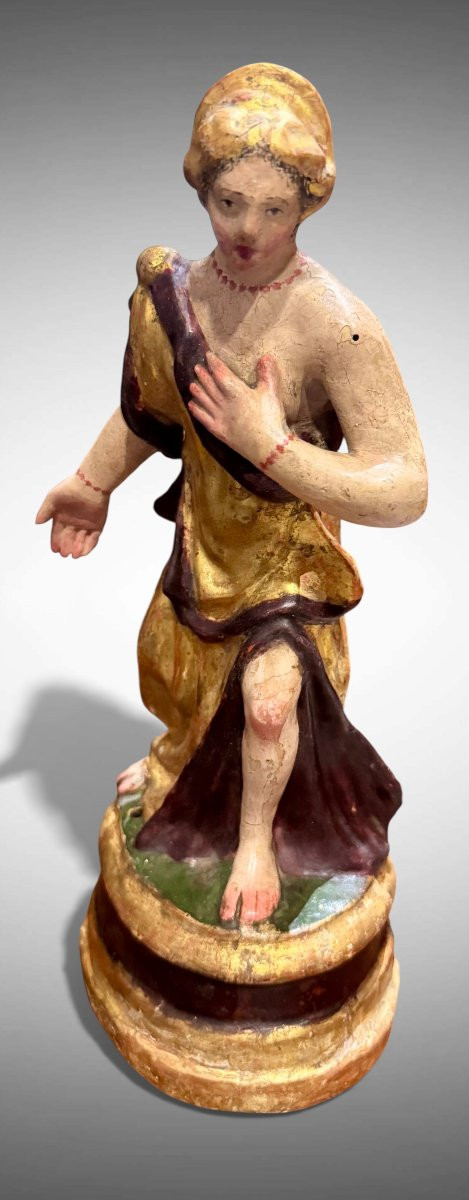 Statue en papier mâché polychrome représentant une figure féminine - XVIIe-XVIIIe siècle-photo-2