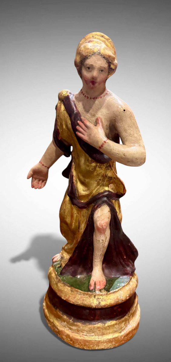 Statue en papier mâché polychrome représentant une figure féminine - XVIIe-XVIIIe siècle-photo-4