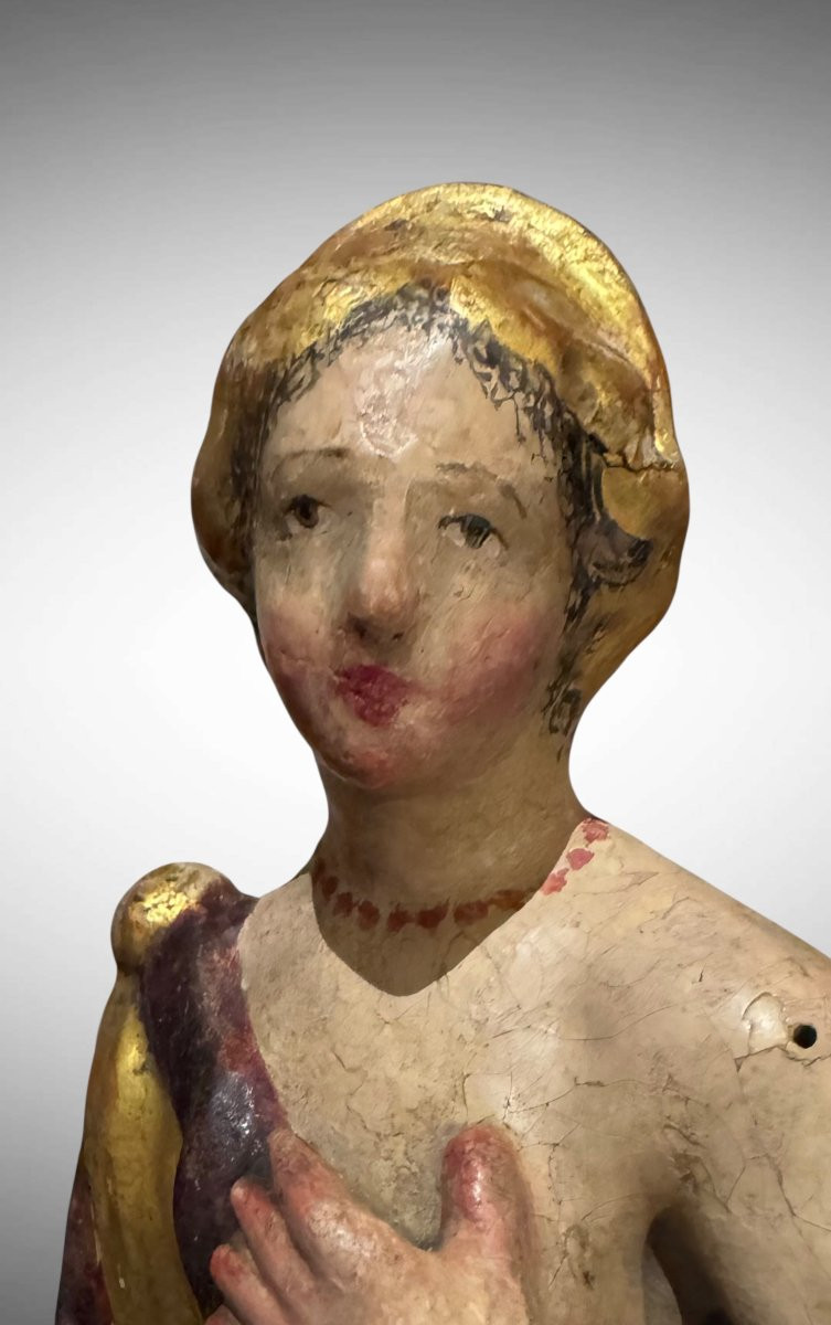 Statue en papier mâché polychrome représentant une figure féminine - XVIIe-XVIIIe siècle-photo-3