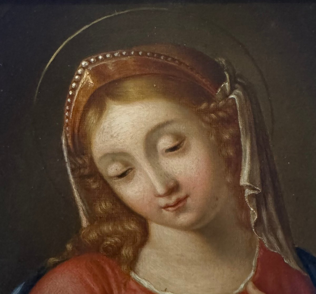Virgin Mary In Meditation – 18th-century Canvas Painting-photo-2