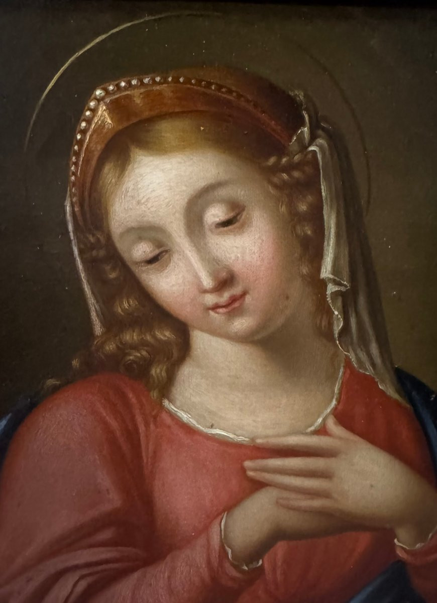 Virgin Mary In Meditation – 18th-century Canvas Painting-photo-3
