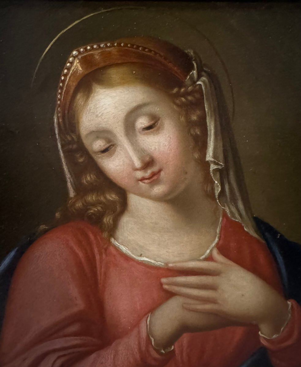 Virgin Mary In Meditation – 18th-century Canvas Painting-photo-4