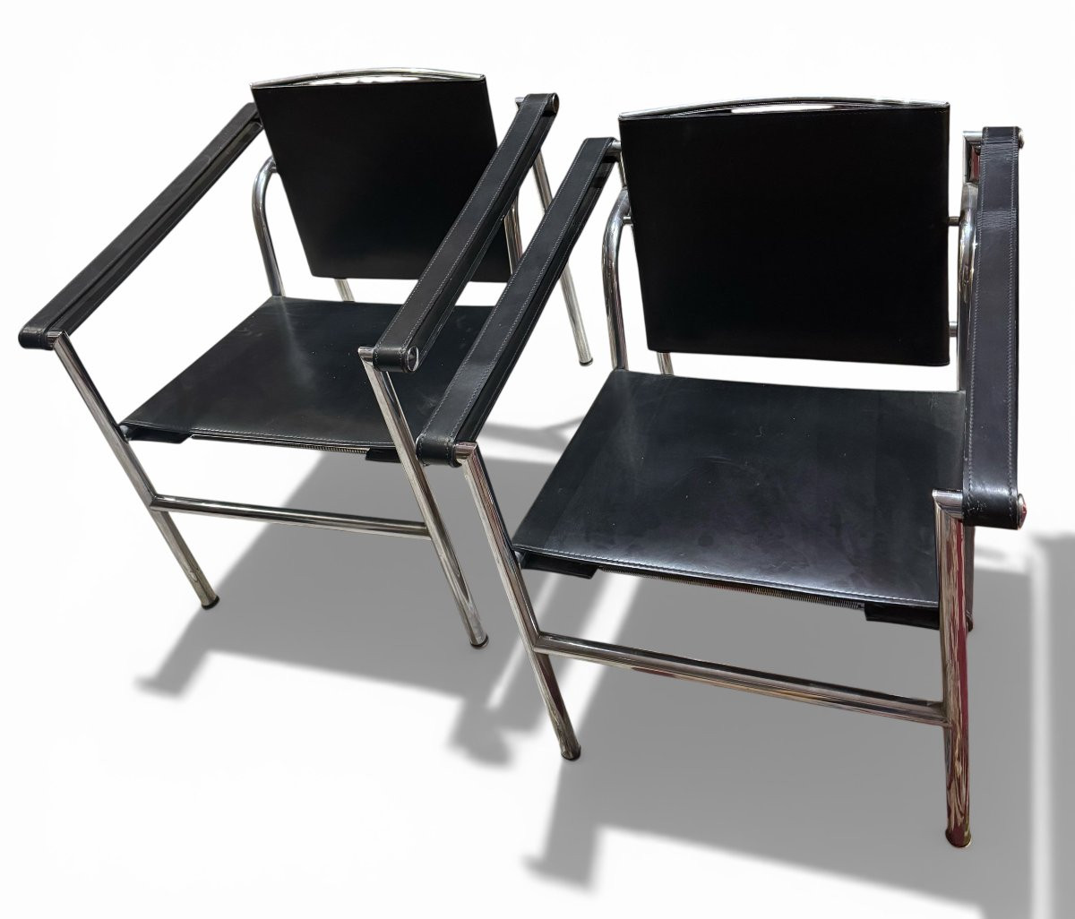 Pair Of Le Corbusier Lc1 Basculant Chairs – Vintage Modernist Design-photo-2
