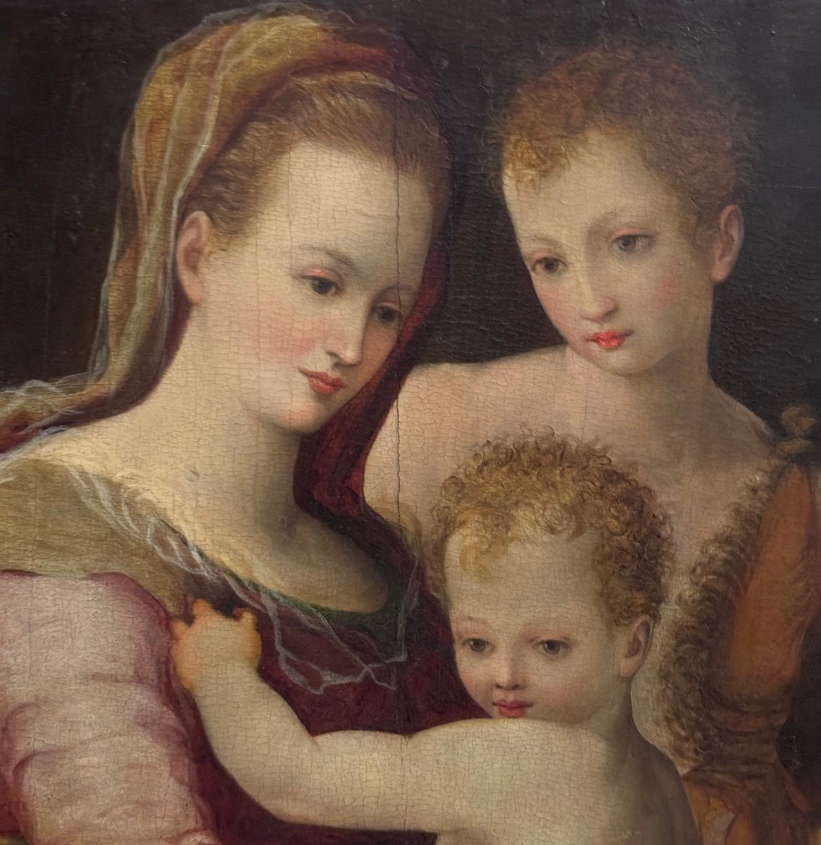La Vierge à l'Enfant avec saint Jean-Baptiste , peint sur bois, XVIe siècle.-photo-4