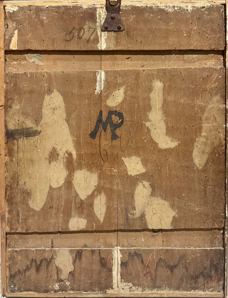 La Vierge à l'Enfant avec saint Jean-Baptiste , peint sur bois, XVIe siècle.-photo-1