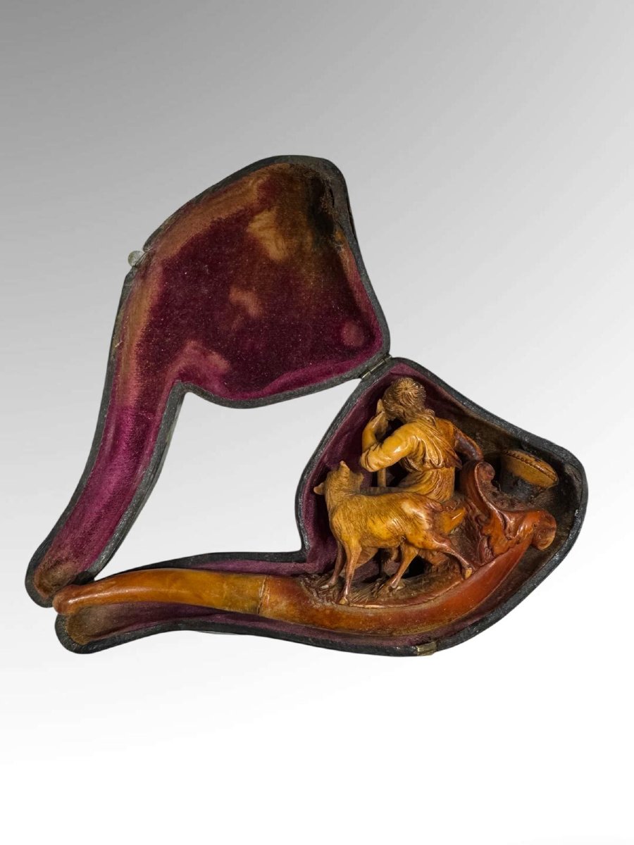 Antique Meerschaum Pipe Carved With A Pastoral Scene-photo-3