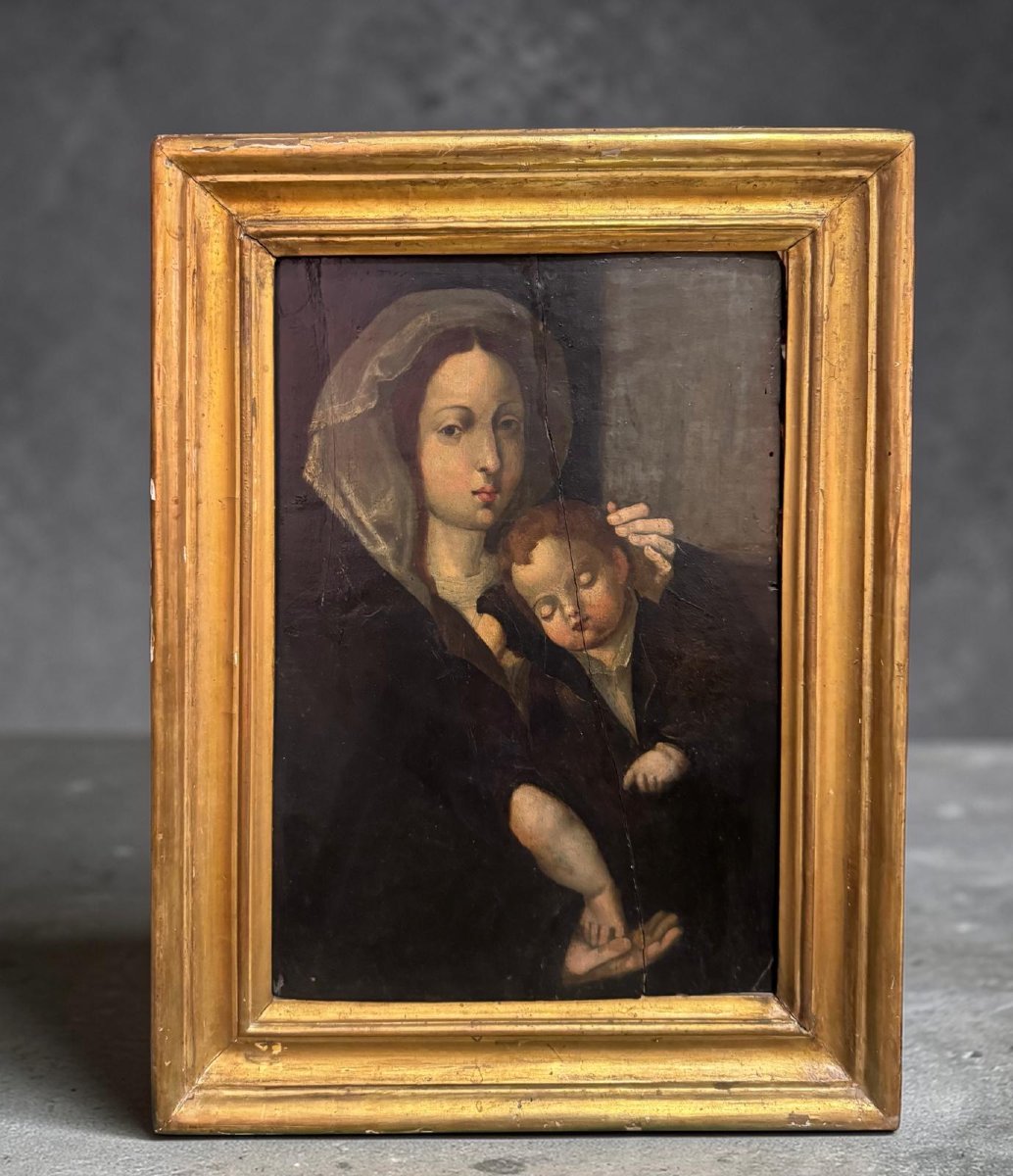 Maternity, Madonna And Child – Oil On Panel, 17th/18th Century-photo-2