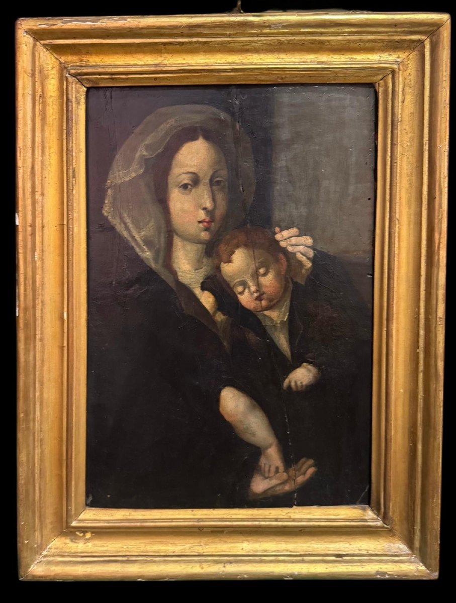 Maternity, Madonna And Child – Oil On Panel, 17th/18th Century-photo-3