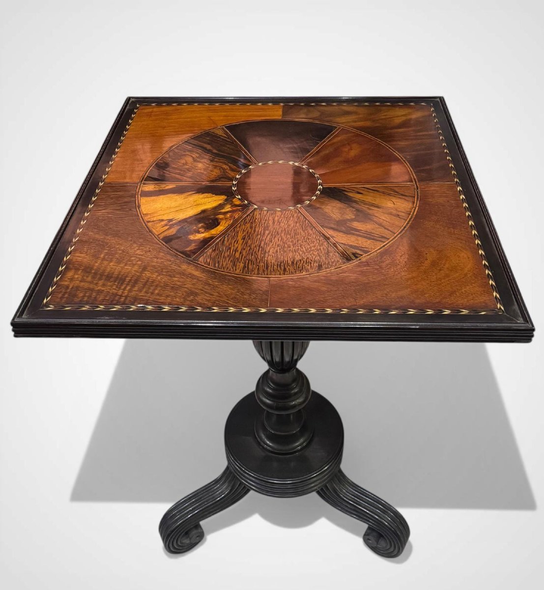Antique Square Inlaid Coffee Table – 19th Century Regency Style-photo-3
