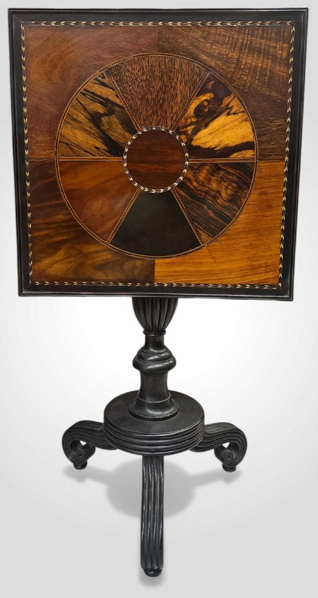 Antique Square Inlaid Coffee Table – 19th Century Regency Style-photo-4