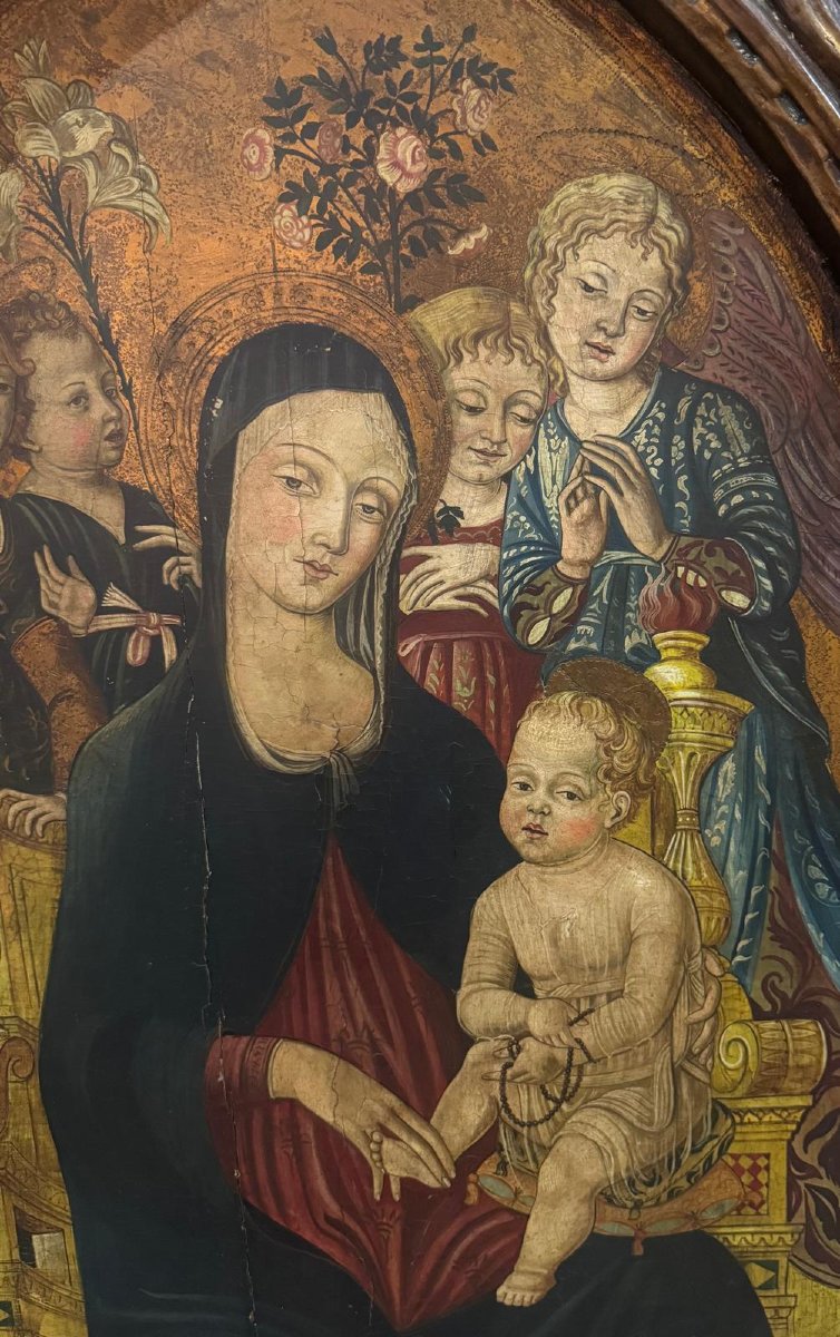JONI I.F. - Vierge à l'Enfant avec des anges, tempera sur bois doré-photo-4