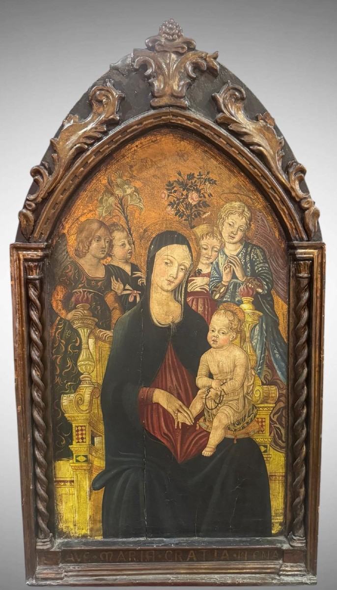 JONI I.F. - Vierge à l'Enfant avec des anges, tempera sur bois doré