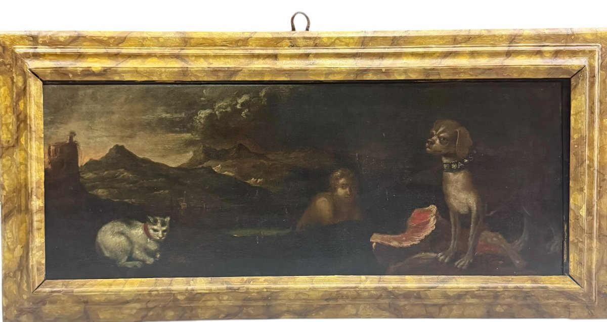 Pendant Of Ancient Oil Paintings On Canvas “allegorical/mythological Scenes”-photo-4