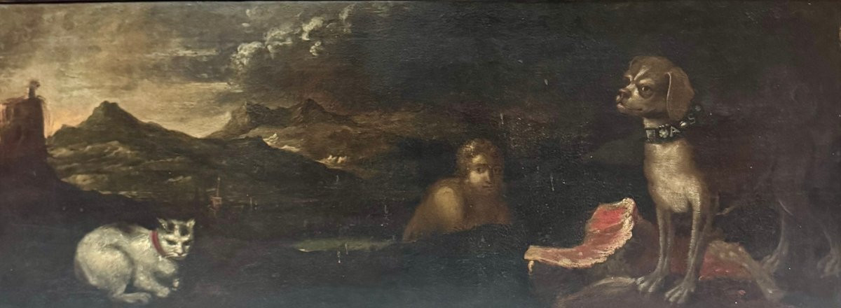 Pendant Of Ancient Oil Paintings On Canvas “allegorical/mythological Scenes”-photo-3